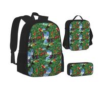 XTWPTOO Ara e tucano appollaiato delle foreste pluviali americane stampa tela 3 in 1 zaino zaino borsa pranzo astuccio studenti adulti, Nero , Taglia unica