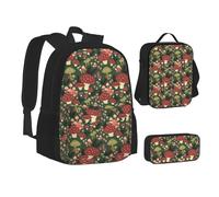 XTWPTOO Bright Funghi Stampa artistica su tela 3 in 1 Set di zaini per la scuola con zaino, borse per il pranzo, astuccio, studenti e adulti, Nero , Taglia unica