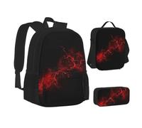 XTWPTOO Explosion Burst - Set 3 in 1 di zaino per la scuola in tela con stampa rossa e nera con zaino, borsa per il pranzo, astuccio per studenti e adulti, Nero , Taglia unica