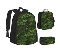 XTWPTOO Green Army - Set 3 in 1 di zaino per la scuola in tela con stampa mimetica digitale con zaino, borsa per il pranzo, astuccio per studenti e adulti, Nero , Taglia unica