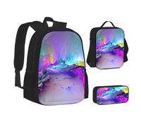 XTWPTOO Northern Lights - Set di zaini 3 in 1 per la scuola su tela, con stampa di luci del Nord, con zaino, portapranzo, astuccio per studenti e, Nero , Taglia unica