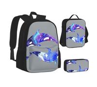 XTWPTOO Orca Killer Whale Print Canvas 3-in-1 Set di zaino per la scuola con zaino, borsa per il pranzo, astuccio per studenti e adulti, Nero , Taglia unica
