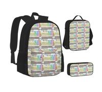 XTWPTOO Set 3 in 1 con stampa tavola periodica degli elementi, borsa per la scuola, con zaino, borsa per il pranzo, astuccio, studenti e adulti, Nero , Taglia unica