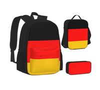 XTWPTOO Set 3 in 1 con zaino per la scuola in tela con stampa bandiera tedesca e astuccio portapranzo per studenti e adulti, Nero , Taglia unica