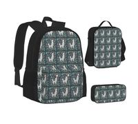 XTWPTOO Set 3 in 1 di borsa per la scuola in tela con stampa floreale con lama carino con zaino borsa per il pranzo astuccio per studenti adulti, Nero , Taglia unica