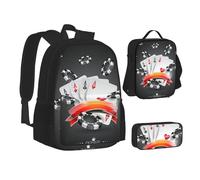 XTWPTOO Set di zaini 3 in 1 con stampa di torneo di poker con zaino, borsa per il pranzo, astuccio per studenti e adulti, Nero , Taglia unica