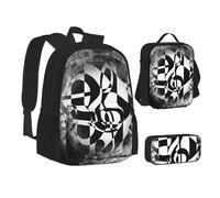 XTWPTOO Set di zaini per la scuola 3 in 1 con stampa di chiavi di musica a tema musicale, con zaino, portapranzo, astuccio, studenti e adulti, Nero , Taglia unica