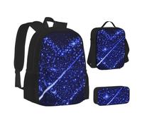 XTWPTOO Shooting Star Heart Print Canvas 3-in-1 Set di zaino per la scuola con zaino borsa pranzo astuccio per studenti adulti, Nero , Taglia unica
