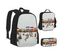 XTWPTOO Simpatico set 3 in 1 di zaino per la scuola in tela con stampa di gufi natalizi su ramo, con zaino, borsa per il pranzo, astuccio per studenti e adulti, Nero , Taglia unica