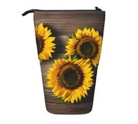 XTYGETY Astuccio telescopico con tre girasoli su tessuto Oxford in legno, astuccio per matite, comodo e versatile