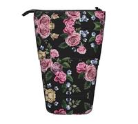 XTYGETY Astuccio telescopico nero in tessuto Oxford, con rose nere, astuccio per matite e matite, comodo e versatile