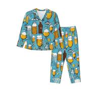 XTYGETY Birra Bolla Stampa Manica Lunga Pantaloni Lunghi Pigiama Per Le Donne Delle Donne Pigiama Set 2 Pezzi Accogliente Lounge Sets, Nero , L