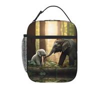 XTYGETY Borsa termica per il pranzo con stampa di elefanti e coniglio bianco, per donne e uomini, riutilizzabile, per ufficio, lavoro, viaggio