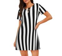 XTYGETY Camicia da notte da donna con stampa a righe bianche e nere per l'estate camicia da notte camicia da notte camicia da notte camicie da notte, Nero , XXL