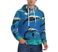 XTYGETY Divertente Animale Delfino Stampa Adulto Uomini Felpe Pullover Morbida Felpa Con Tasche Per Gli Uomini, Nero , M