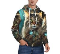 XTYGETY Felpa con cappuccio da uomo in pile con stampa di gatto moderna della metà del secolo con stampa di gatti felpe con cappuccio morbida felpa con tasche per uomo, Nero , M