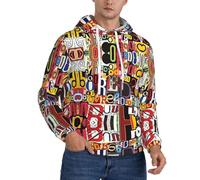 XTYGETY Felpa con cappuccio in pile con stampa di lettere e numeri da uomo per adulti, morbida felpa con tasche per uomo, Nero , 3XL