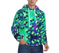 XTYGETY Felpe con cappuccio in pile con stampa alieni verdi da uomo adulto felpa morbida pullover con tasche per uomo, Nero , L