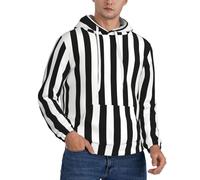 XTYGETY Felpe con cappuccio in pile da uomo con stampa a righe bianche e nere felpe con cappuccio morbida felpa con tasche per uomo, Nero , 3XL