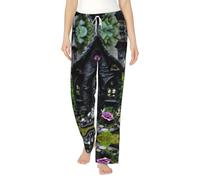 XTYGETY Gothic Fairy Garden02 Pantaloni da pigiama da donna in flanella con stampa con tasche, Nero , 3XL