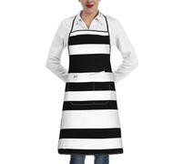 XTYGETY Grembiule da cucina a righe bianche e nere con tasca, grembiule da cucina per donne e uomini, cuoco, grembiule da cameriere per barbecue