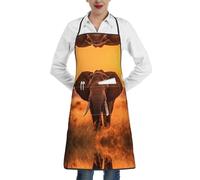 XTYGETY Grembiule da cucina con stampa di elefanti e tramonto, con tasca, per donne e uomini, cuoco, grembiule da cucina per barbecue
