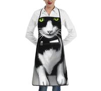 XTYGETY Grembiule da cucina con stampa di gatti bianchi e neri, con tasca, per donne e uomini, cuoco, grembiule da cucina per barbecue