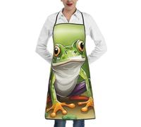XTYGETY Grembiule da cucina con stampa di rane in stile cartone animato, con tasca, per donne e uomini, cuoco, grembiule da cameriere per barbecue