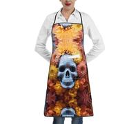XTYGETY Grembiule da cucina con stampa di teschi e fiori colorati, con tasca, per donne e uomini, cuoco, grembiule da cameriere, barbecue