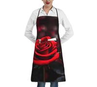 XTYGETY Grembiule da cucina con stampa rosa rossa con tasca, per donne e uomini, cuoco, grembiule da cameriere per barbecue
