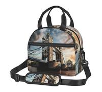 XTYGETY Historic Old Tower Bridge London Print Borsa per il pranzo riutilizzabile isolata per donne uomini picnic lavoro grande capacità Lunchbox