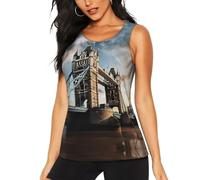 XTYGETY Historic Old Tower Bridge London Print Yoga Running Atletica Senza Maniche Palestra Canotte per le Donne di Allenamento Top Camicie, Nero , XXL