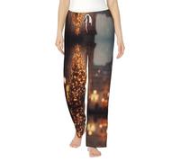 XTYGETY Incandescente Albero Di Natale Stampa Delle Donne Flanella Pigiama Pantaloni Delle Donne Pigiama Pj Pantaloni Lounge Sleep Pant Con Tasche, Nero , L
