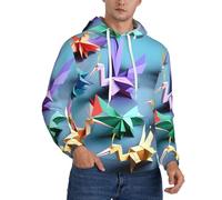 XTYGETY Origami Multicolor Papercraft Cranes Stampa Adulto Uomini Felpe Pullover Morbida Felpa Con Tasche Per Gli Uomini, Nero , XS