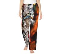 XTYGETY Pantaloni del pigiama da donna in flanella con stampa di gatto di arte moderna della metà del secolo Pantaloni pigiama da donna Pantaloni da notte con tasche, Nero , L