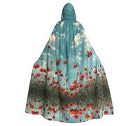 XTYGETY Papaveri Su Cielo Blu Stampa Unisex Mantello Halloween Con Cappuccio Mantello Accappatoio Tristo Mietitore Mago Costume Cosplay Spaventoso