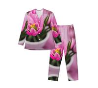 XTYGETY Pigiama da uomo con stampa primaverile è nell'aria, caldo e a maniche lunghe, 2 pezzi, con bottoni (S-XXL), Nero , L