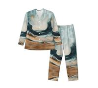 XTYGETY Pigiama da uomo con stampa "Within The Tides", caldo pigiama a maniche lunghe, 2 pezzi, con bottoni (S-XXL), Nero , M