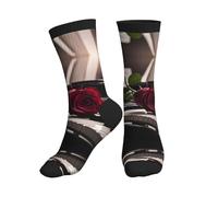 XTYGETY Red Rose On Piano Stampa Mid-Crew Calzini Atletici Per Gli Uomini Traspiranti Calzini Sportivi Calzino Per La Corsa Delle Donne Calzino, 3 nero, Taglia unica