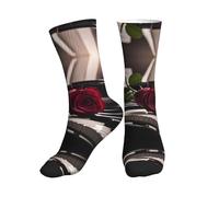 XTYGETY Red Rose On Piano Stampa Mid-Crew Calzini Atletici Per Gli Uomini Traspiranti Calzini Sportivi Calzino Per La Corsa Delle Donne Calzino, 1 nero, Taglia unica