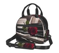 XTYGETY Red Rose On Piano Stampa Riutilizzabile Lunch Bag Isolato Lunch Box per Donne Uomini Picnic Lavoro Grande Capacità Lunchbox