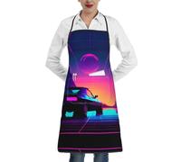 XTYGETY Retrowave - Grembiule da cucina con tasca, con stampa, per donne e uomini, cuoco, grembiule da cucina per barbecue
