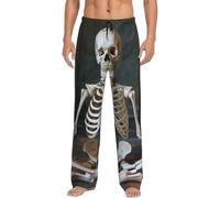 XTYGETY Scheletri Yoga Stampa Degli Uomini Pantaloni Pigiama Pantaloni Del Pigiama Morbido Sonno Pantaloni Per Gli Uomini Lounge Pant Per La Casa Comfort, Nero , XXL