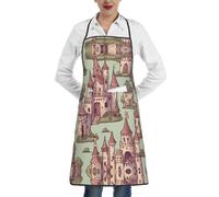 XTYGETY Simpatico grembiule da cucina con stampa di castello delle fiabe, con tasca, per donne e uomini, cuoco, grembiule da cameriere per barbecue