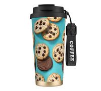 XTYGETY Tazza da viaggio isolata in acciaio inox con stampa di biscotti e patatine al cioccolato, per bevande calde e fredde