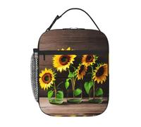 XTYGETY Tre girasoli su stampa in legno isolato Lunch Box per donne uomini borse per il pranzo riutilizzabile Tote ufficio lavoro viaggio Lunchbox