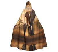 XTYGETY Vecchio Elefante E Giovane Elefante Stampa Unisex Mantello Halloween Con Cappuccio Mantello Accappatoio Tristo Mietitore Mago Costume Cosplay Spaventoso