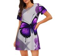 XTYGETY Viola Farfalla E Fiore 1 Stampa Delle Donne Camicia Da Notte Delle Signore Indumenti Da Notte Per Estate Camicia Da Notte Sleepshirt, Nero , XXL