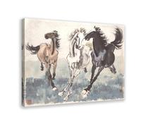 Xu Beihong - Poster su tela con tre cavalli al galoppo di Xu Beihong, decorazione per camera da letto, sport, ufficio, stanza, regalo, cornice 40 x 60 cm