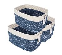 XUANGUO Set di 3 cestini portaoggetti in corda di cotone bianco e blu per organizzare mensole, rettangolari, cestini decorativi per riporre libri, asciugamani, cestini in vimini per la cameretta dei